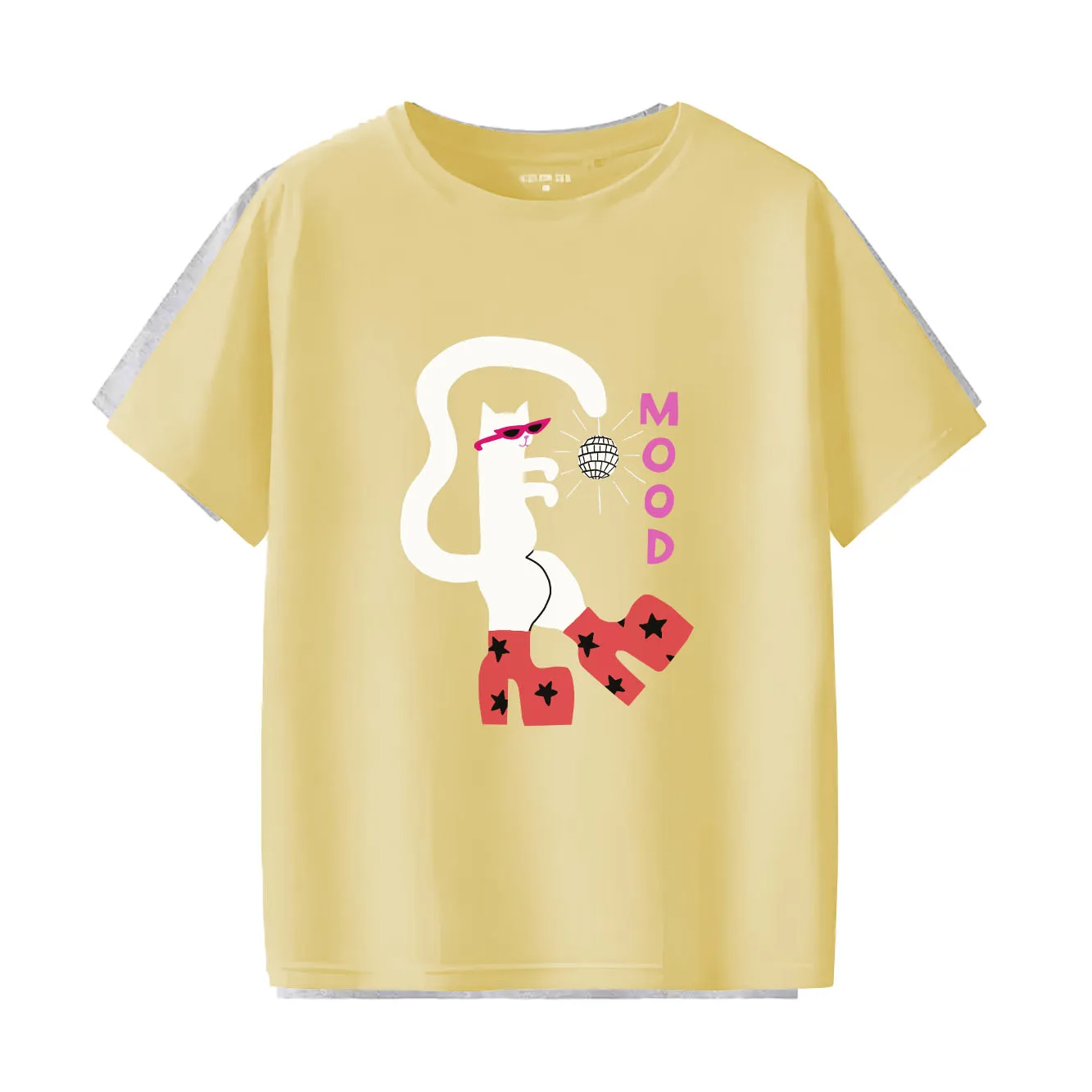 تي شيرت مطبوع عليه قطة الرقص الممتعة كاجوال بأكمام قصيرة مناسب للفصول الأربعة تي شيرت نسائي متعدد الاستخدامات