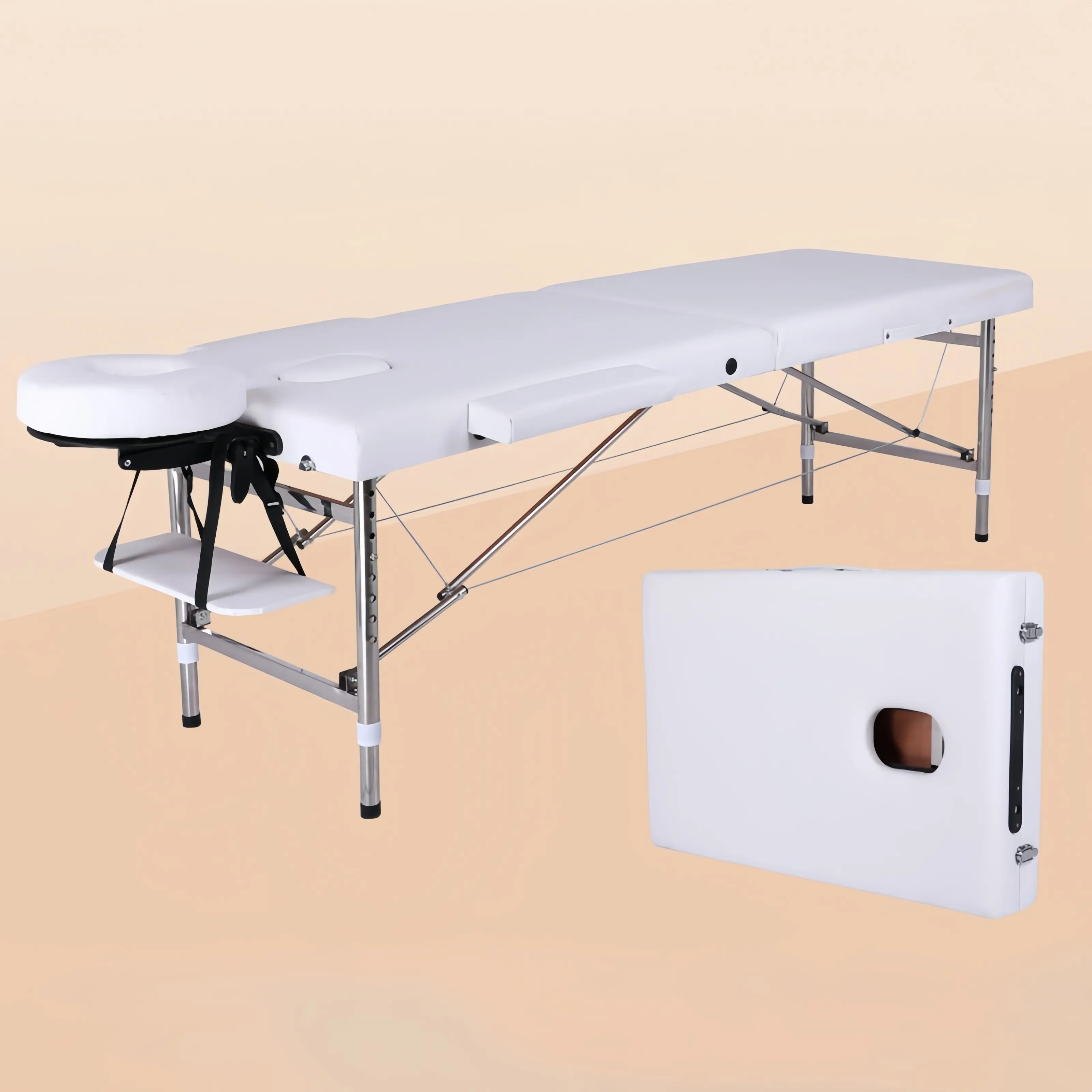 *Modern Design Stainless Steel Leather Foldable Beauty Massage Table Adjustable Spa Salon Lash Bed for Facial Eyelash Hotel
