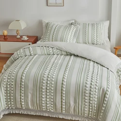 3Pcs Duvet Cover Set,  100% Soft polyester Duvet Cover with Tassel Texture, Tufted Duvet Cover All Seasons