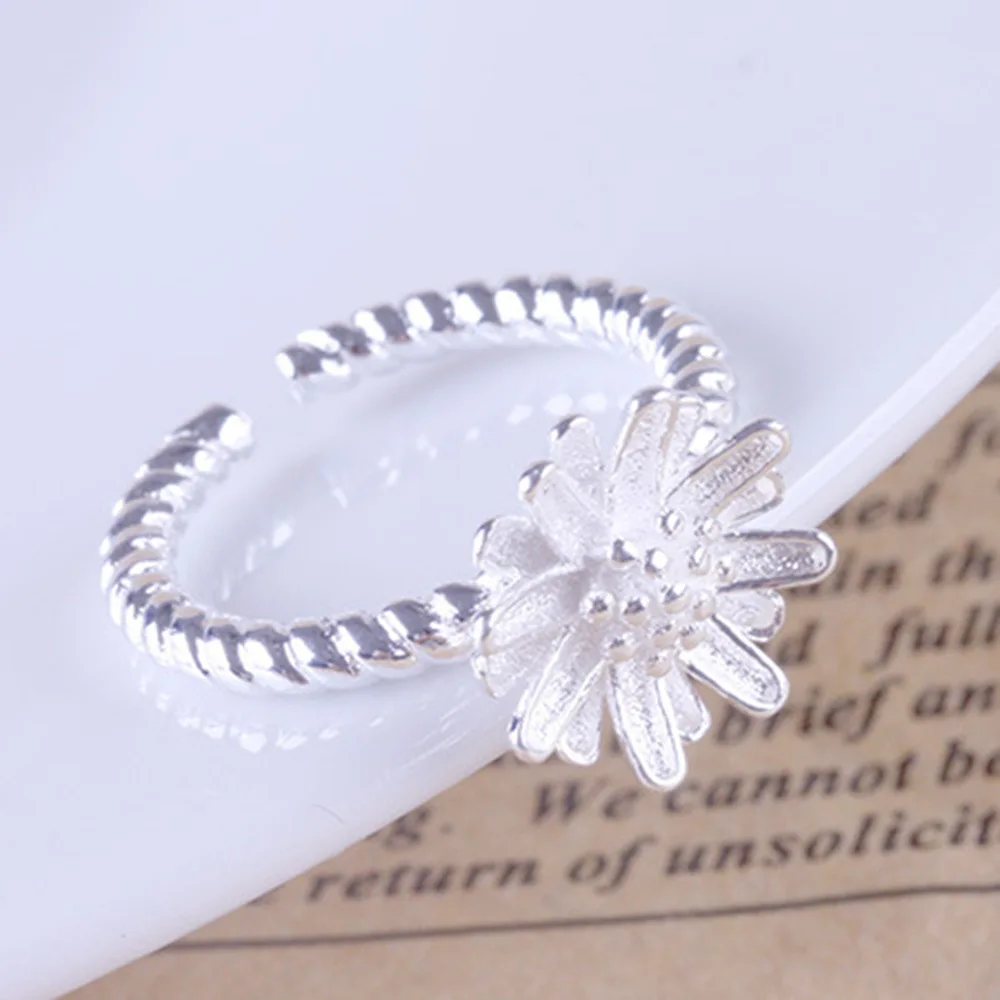 

925 Sterling Silver Sweet Fashion Chrysanthemum Ring Birthday Anniversary Party Gift