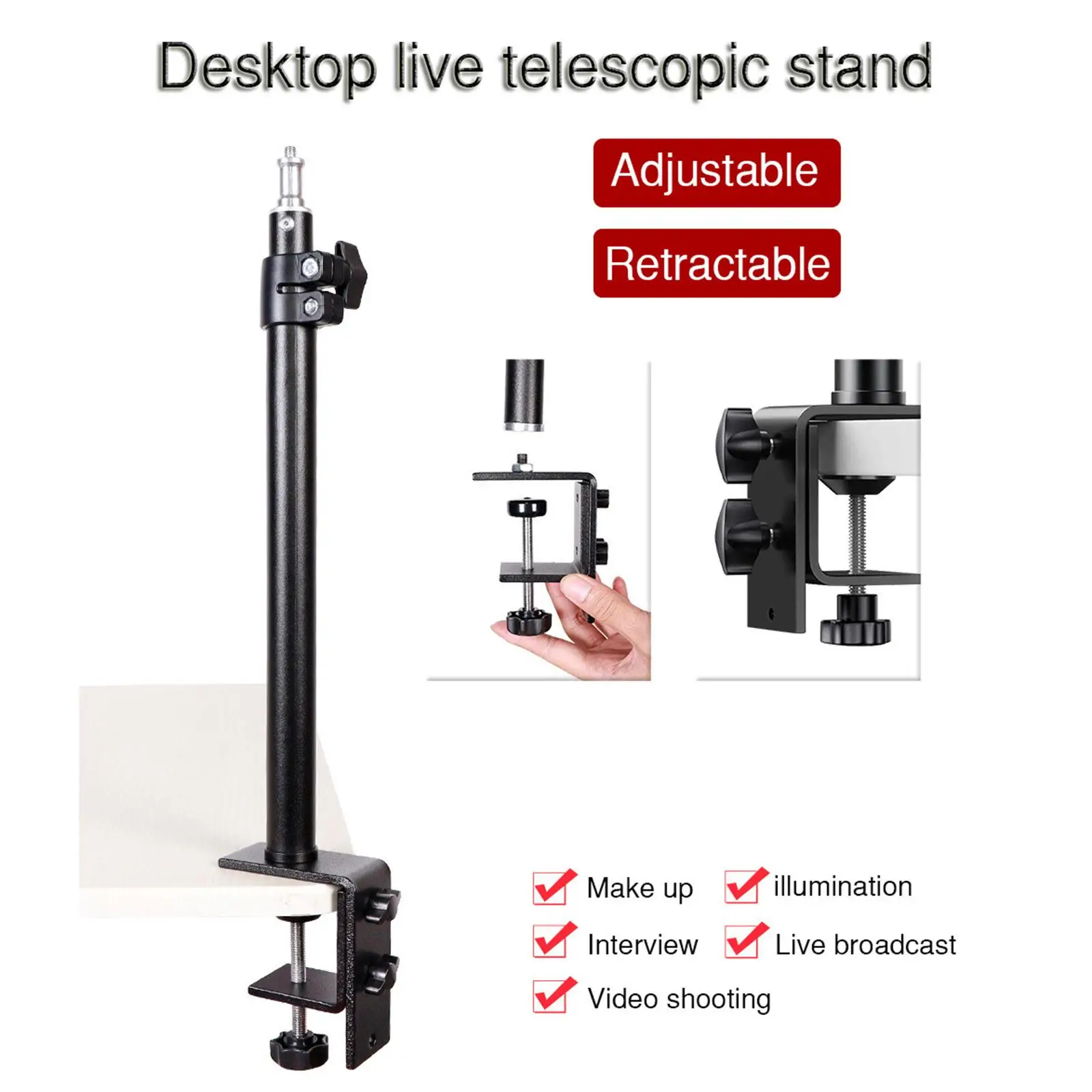 

46-74cm 19.1" Adjustable Tabletop Desk Camera Mount 1/4 Screw for DSLR Camera