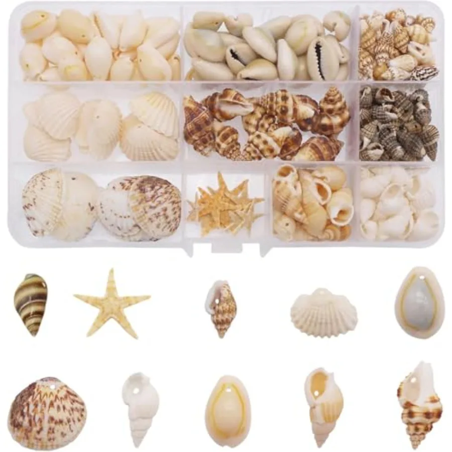 

170 шт./кор., 10 стилей, морская ракушка, каури, кох, морская звезда, океан, пляж, спиральная ракушка с отверстием для изготовления свечей из смолы, желание