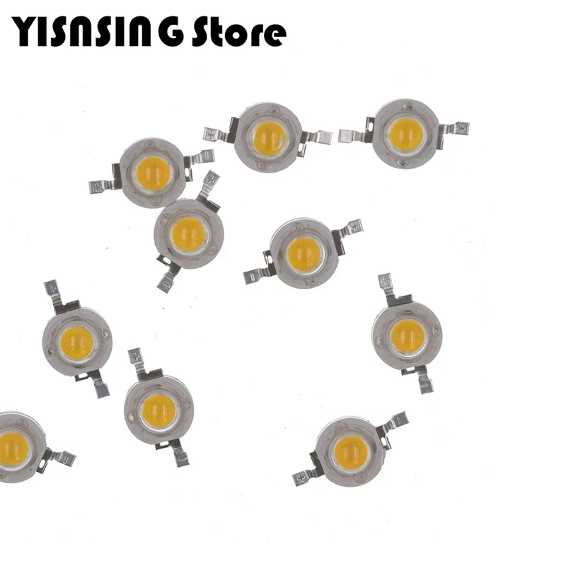 ハイパワーLEDランプ,純粋な白,暖かい白,300ma,3.2 v〜3.4v,100-120lm,30mil, 1w,10個