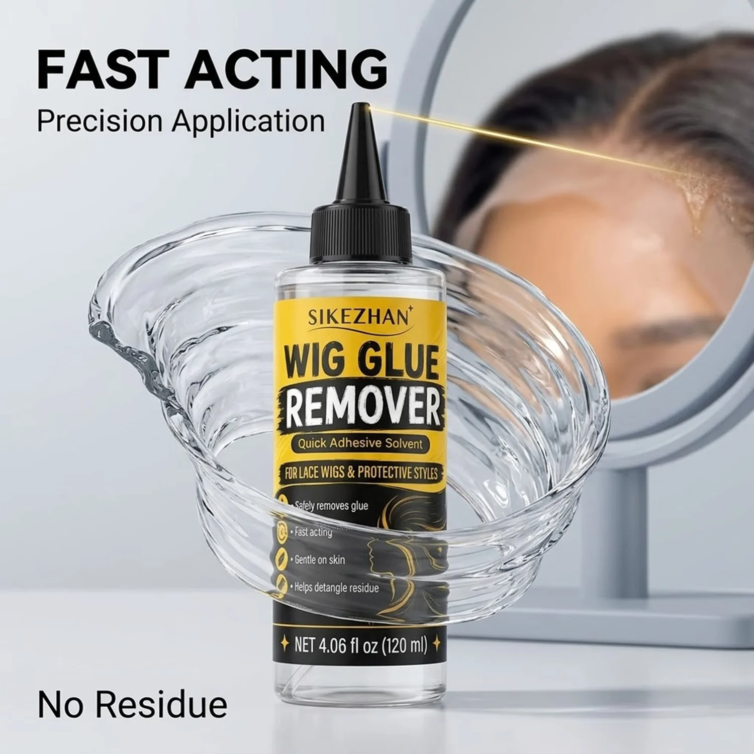 SIKEZHAN 120ml Wig Glue Remover Gentle Citrus Lace Adhesive Solvent Spray with Precision Tip Tool for Hair Extension Toupee Tape