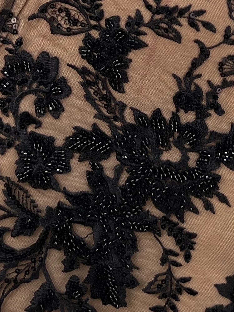 VC Luxury Black Sheer Lace Beaded Evening Gown with High Slit & Matching Gloves – Fashion Events Gala Long Dresses New Vestidos