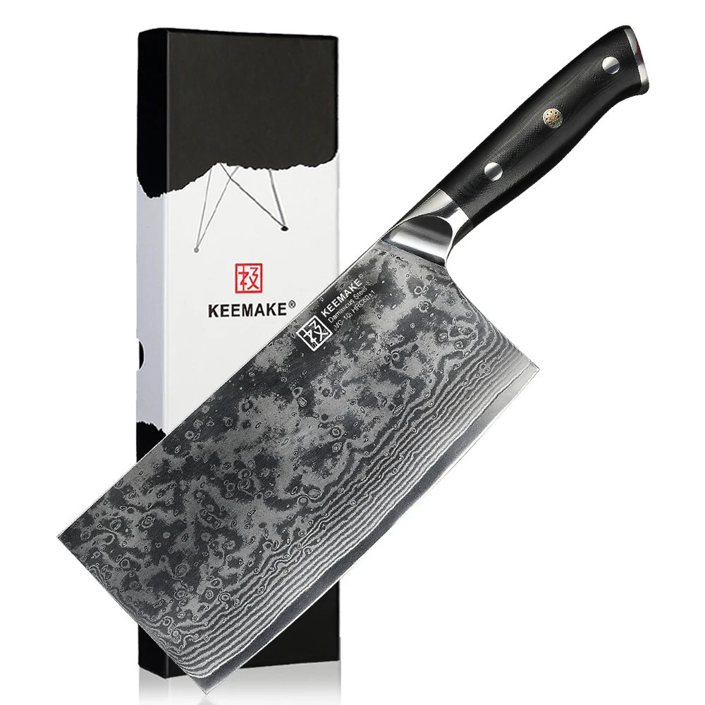 

KEEMAKE Damascus Cleaver Knives Razor Sharp VG10 Chef's Meat Cutting Knife Utility Vegetable Fruit Slicing Kitchen Knife Tools