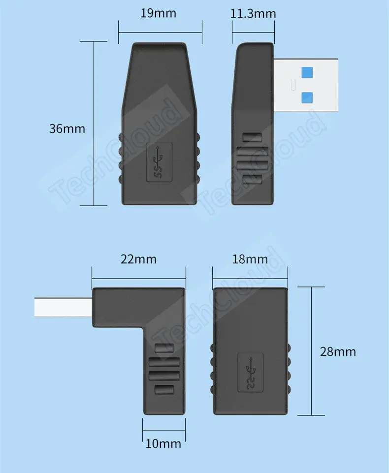 90 Grad links rechts abgewinkelt USB 3,0 ein Stecker auf Buchse Adapter Großhandel Anschluss für Laptop-PC