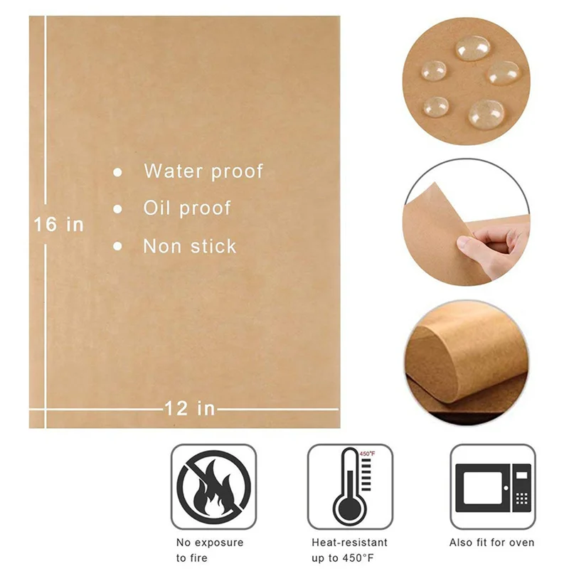 

B03C-400Pcs Unbleached Parchment Paper, Precut Baking Liners Sheets Paper,12 X 16 Inch, Non-Stick, Water Proof, Oil Proof