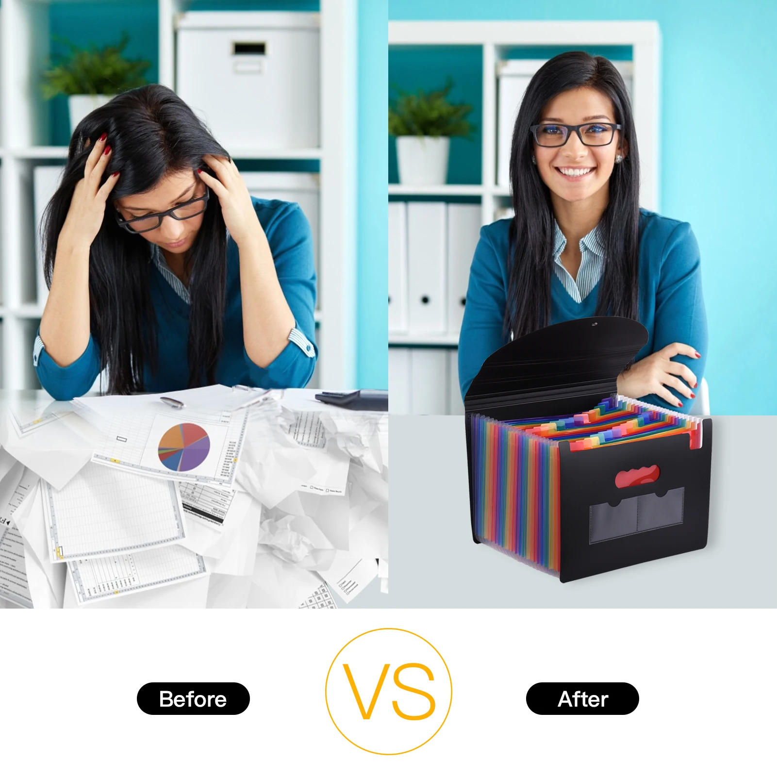 Carpeta de archivos expandible de 24 bolsillos con cubierta, organizador de archivos acordeón, organizador de documentos tamaño carta A4 para el hogar, oficina y escuela