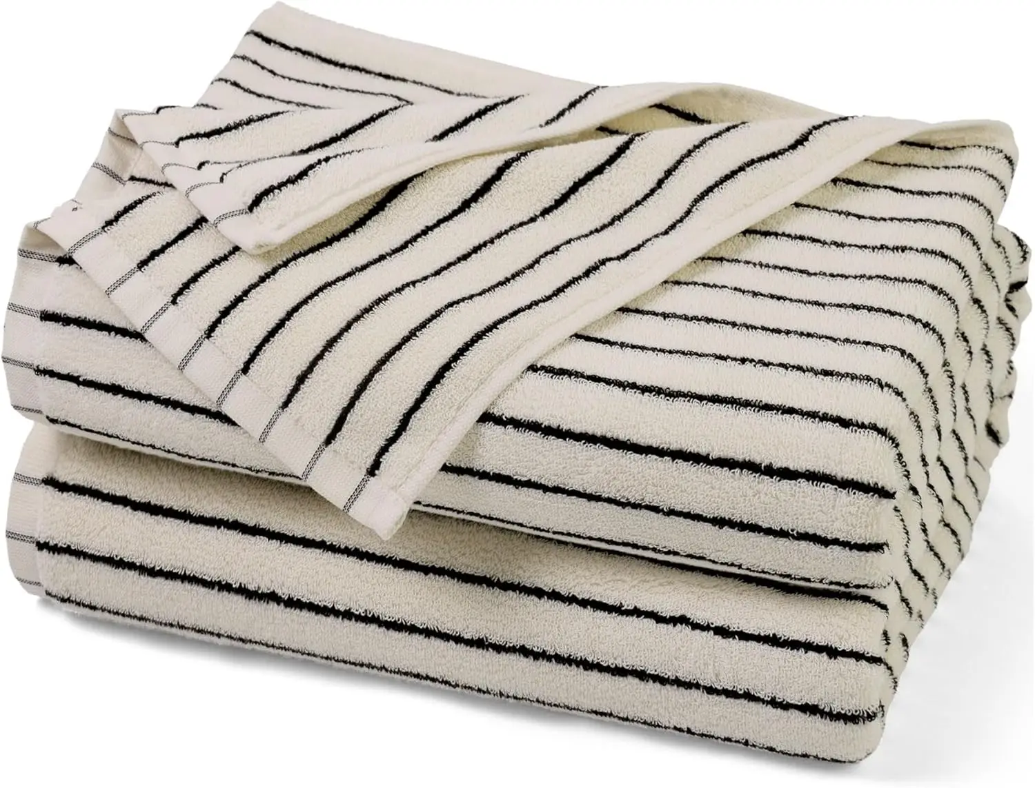 

Black and White Striped Bath Towels Set of 2, Quick Dry Large 27.5x55 Inches for Farmhouse Bathroom Pool Shower