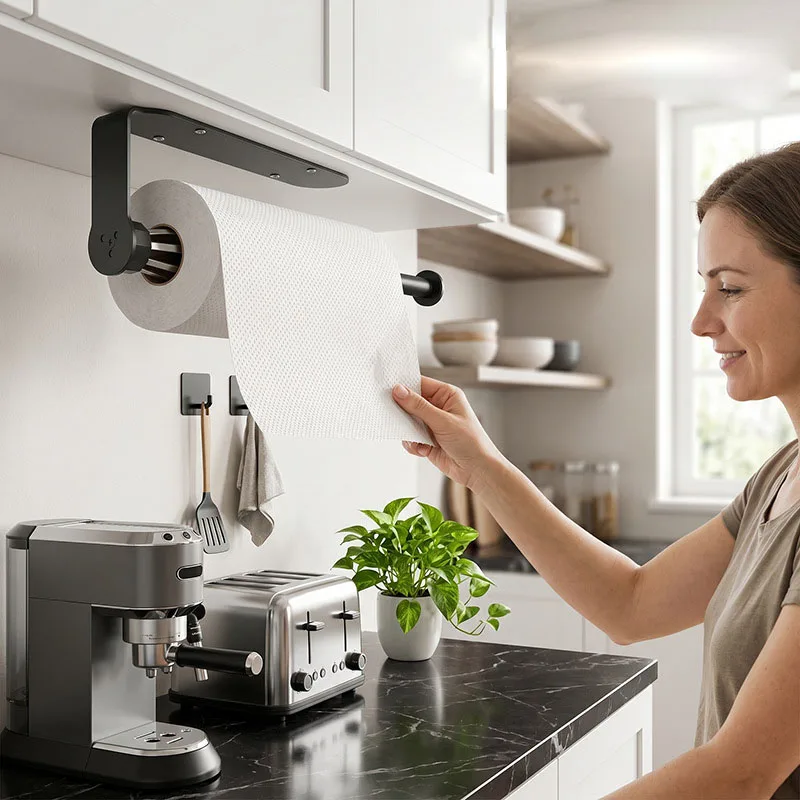 Cabinet Hanging Paper Towel Rack Wall-mounted Roll Paper Rack Damping Punch-free Stainless Steel Kitchen Paper Towel Rack