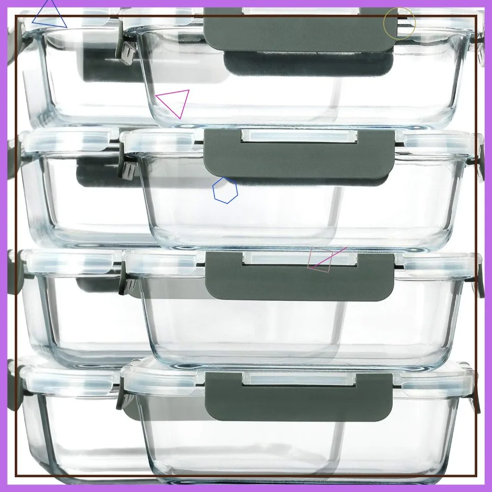 

Набор из 8 стеклянных контейнеров для еды объемом 30 унций с крышками, герметичные, подходят для микроволновки, духовки, морозильной камеры и посудомоечной машины.