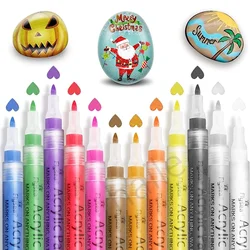 12 Colors Color Acrylic Marker Pens Paint Pens Painting For Wood,Ceramic, Metallic DIY Mark Mug Drawing Christmas Gift