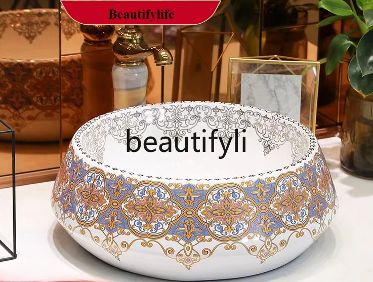 

B185 Ceramic table basin European bathroom wash basin glazed painting
