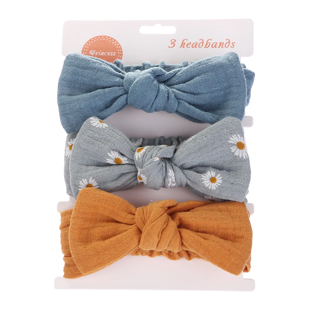 European And American Solid Color Cute Printed Bow Children\'s Hairband Bow Headband Zou Cloth Cotton Headband Set Soft And Skin-