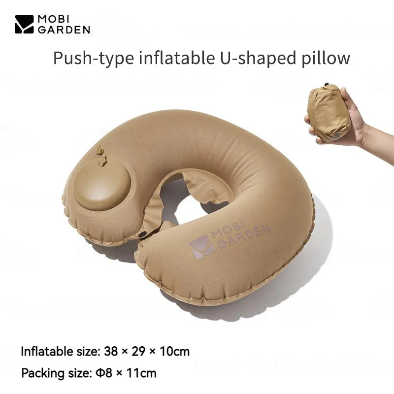 MOBI GARDEN Push-Button Inflatable U-Shaped Pillow Outdoor Camping Travel Neck Pillow Portable Car Rides Naps Sleeping Pillows