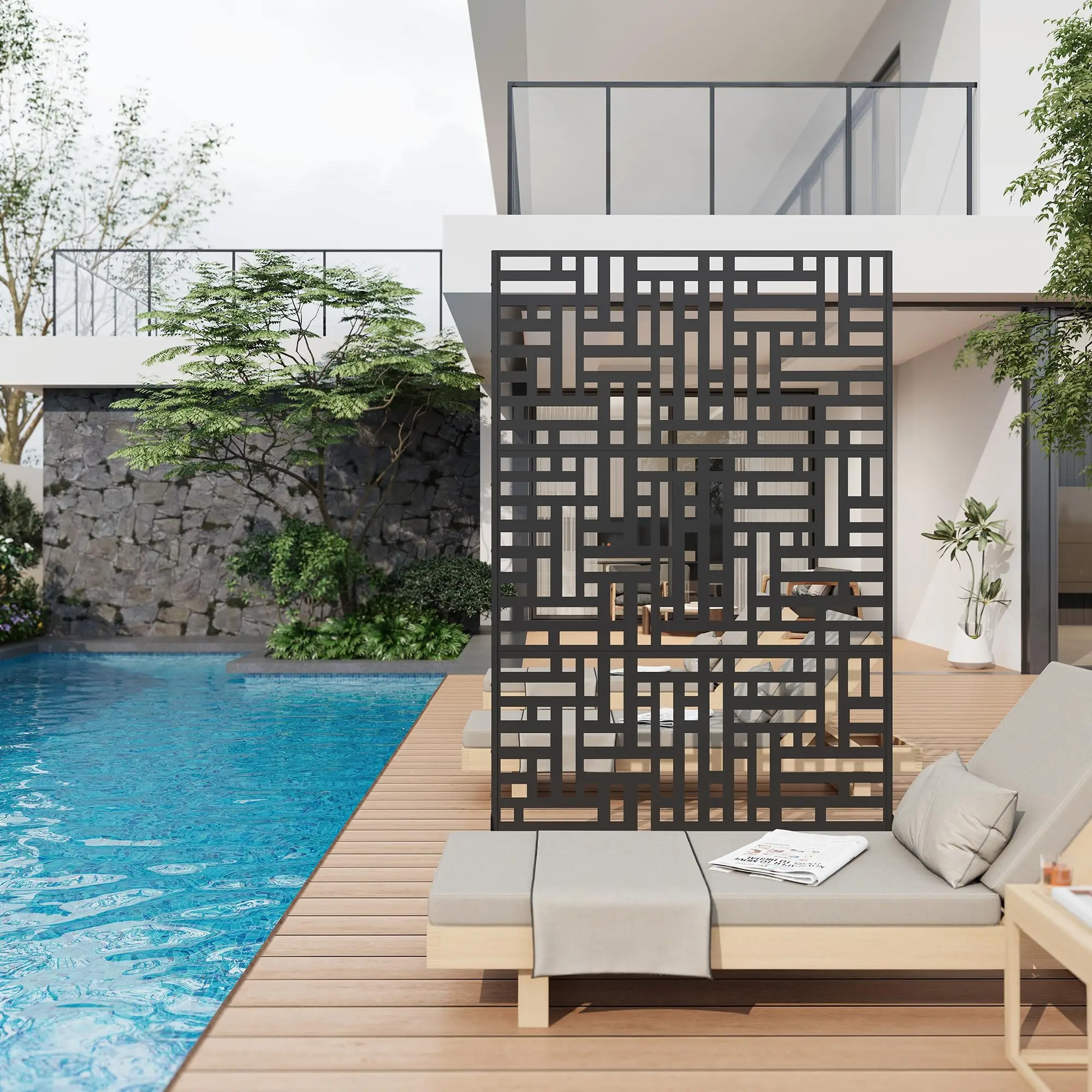 Modern Metal Privacy Screen Outdoor Freestanding Decorative Fence Panel Laser Cut Galvanized Steel Rustproof And Weather Resistant Ideal For Patio Garden Deck Balcony