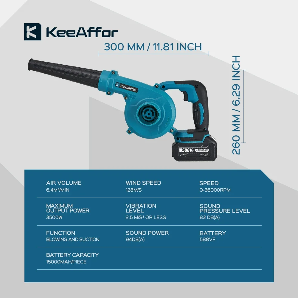 KEEAFFOR 3500W 2 in 1 High-speed Electric Air Blower & Cleaner Cordless Blowing Cleaning Dust Leaf For Makita 18V Battery