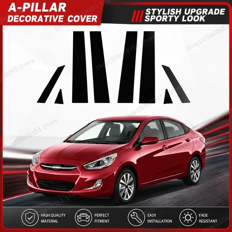 For Hyundai Accent Window Trim Retrofit Bright Silver Black Mirror Center Post Sticker Auto Exterior Decorative Trim Strip