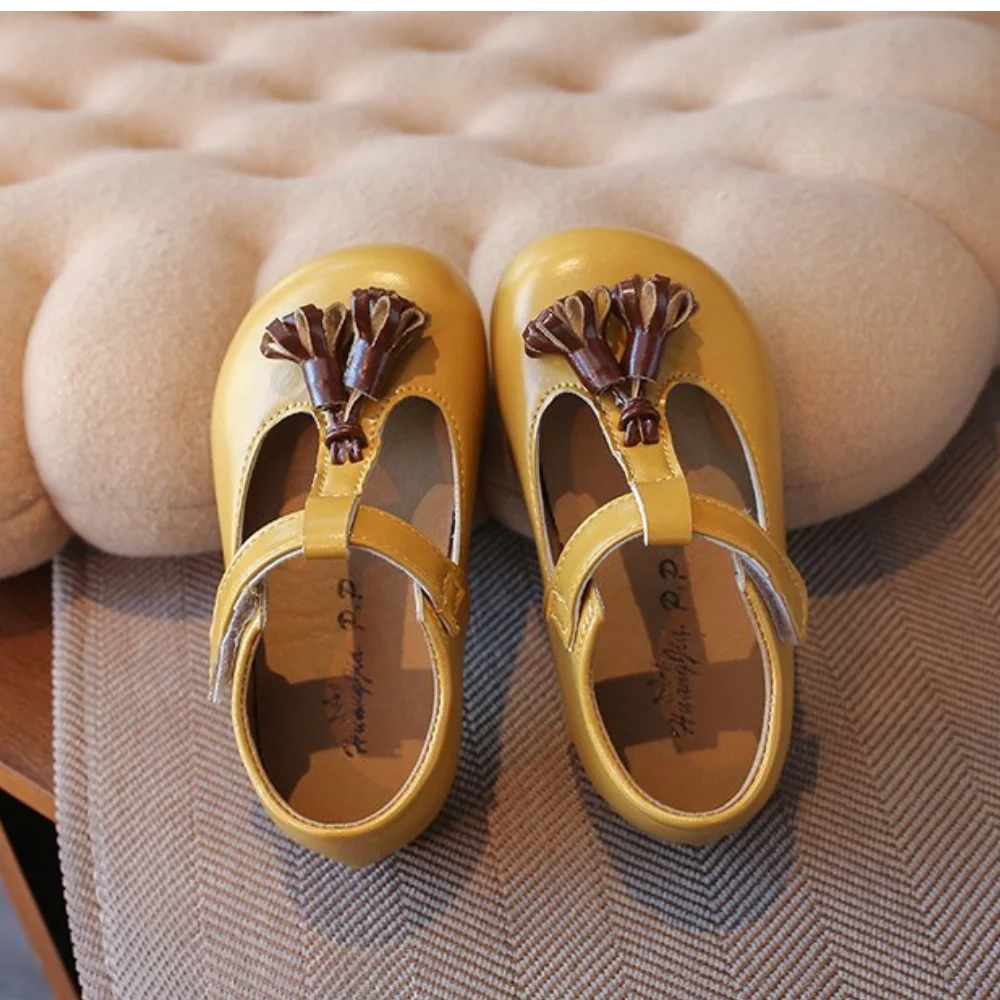 

Детские кожаные туфли Мэри Джейн с Т-образным ремешком и бахромой для девочек, новинка весны 2026, мягкая подошва, модные туфли для принцесс на вечеринку