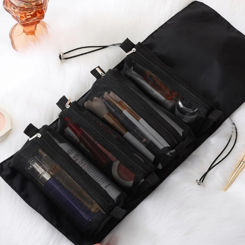 Borse per il trucco Borsa per cosmetici portatile staccabile 4 in 1 Borsa da viaggio pieghevole separabile per articoli da toeletta Custodia per trucco