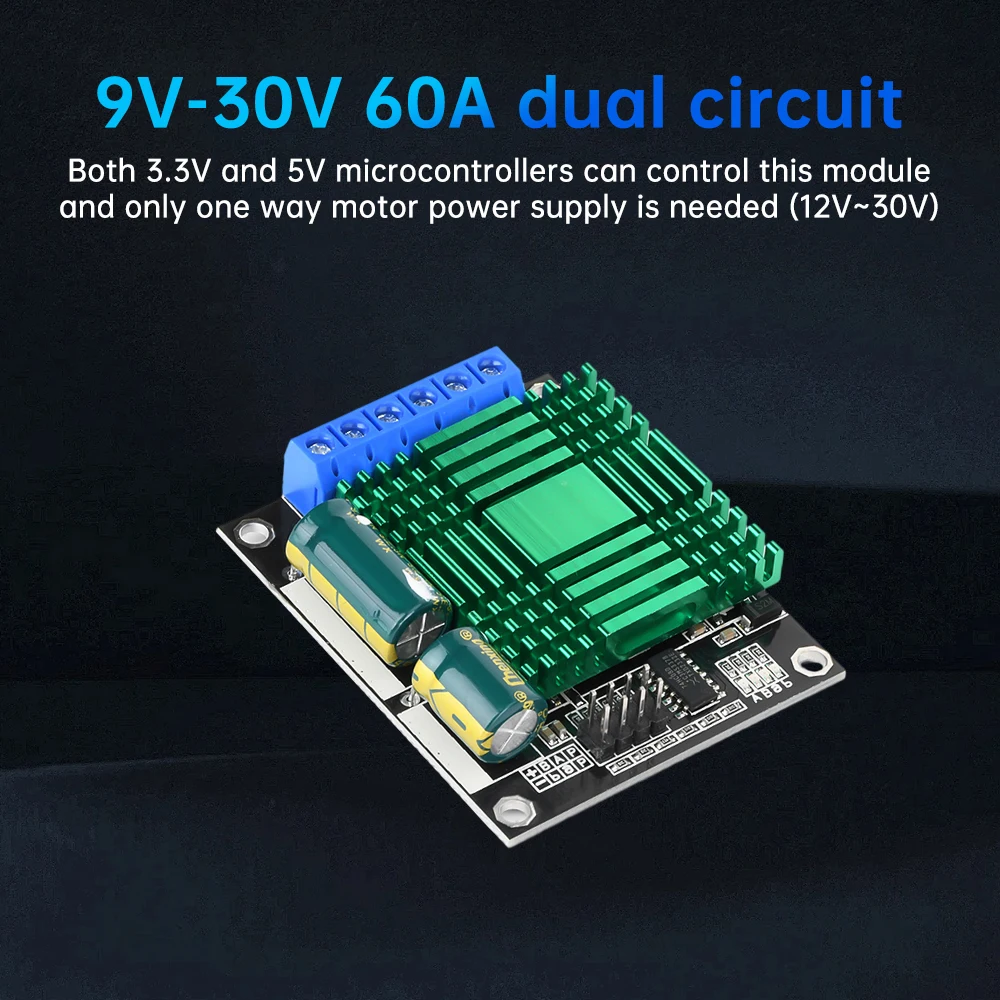 DC 9V-30V 60A 2Way PWM DC Motor Driver Module Speed Controller High Power H-Bridge Forward/Reverse Speed Adjustable