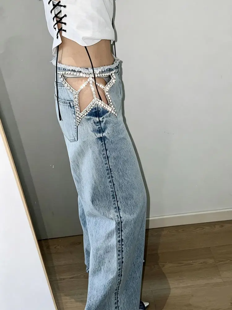 American Street Spice Girls Stars Hollow Hot Diamond Jeans Children's Summer Retro Design Versatile Mopping Pants Tide