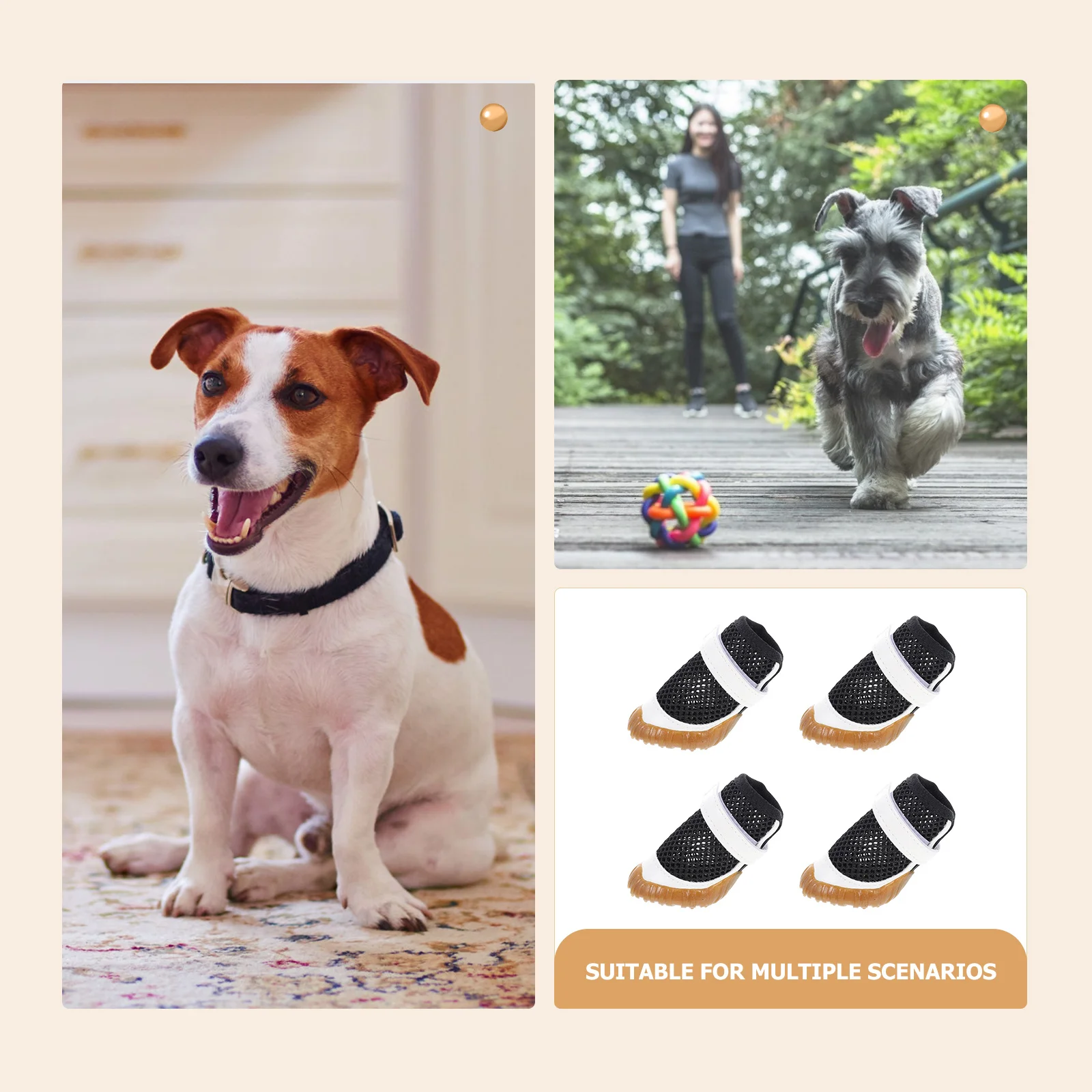

4Pcs Hollow Mesh Dog Boots Summer Pet Shoes Non-Slip Sole Adjustable Strap Cooling Indoor Outdoor Use