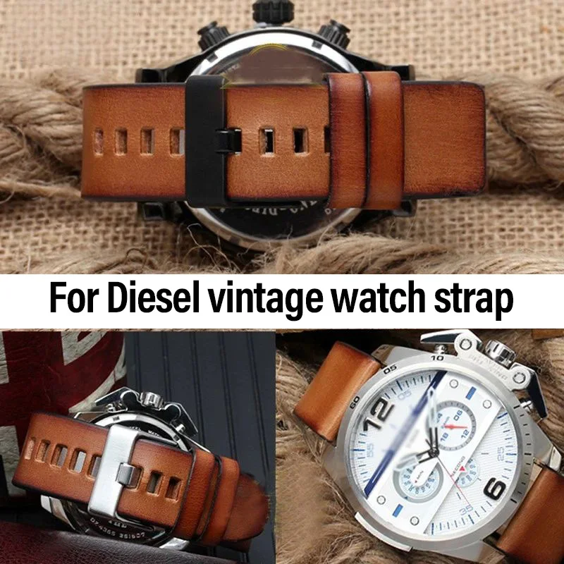 Cowhide watch strap for diesel DZ7406 DZ7408 DZ4476 DZ4343 watch strap 22 24mm 26mm Brown watchband Retro wristband men Bracelet