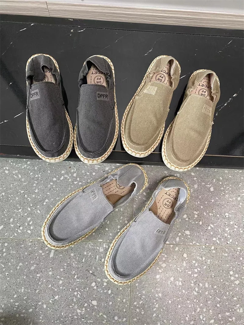 

Spring Summer Breathable Slip-On Fishing Shoes Yellow Hemp Woven Anti-Slip Cow Tendon Sole Lazy Person's Cloth Shoes for Men