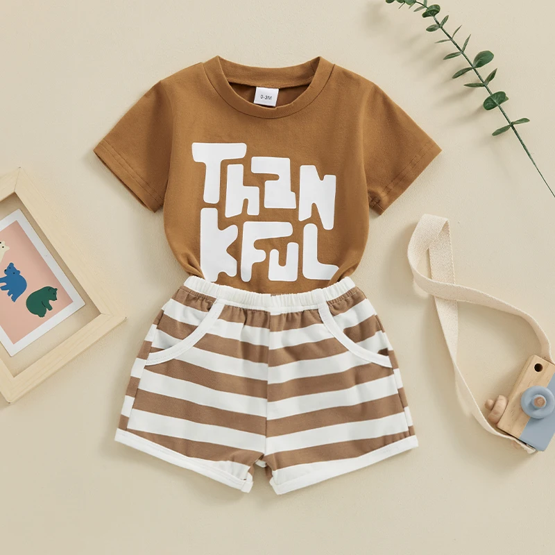 

Baby Boys Girls Summer Outfits Short Sleeve Letter Print Tops Shorts Cute 2Pcs Set Toddler Clothes