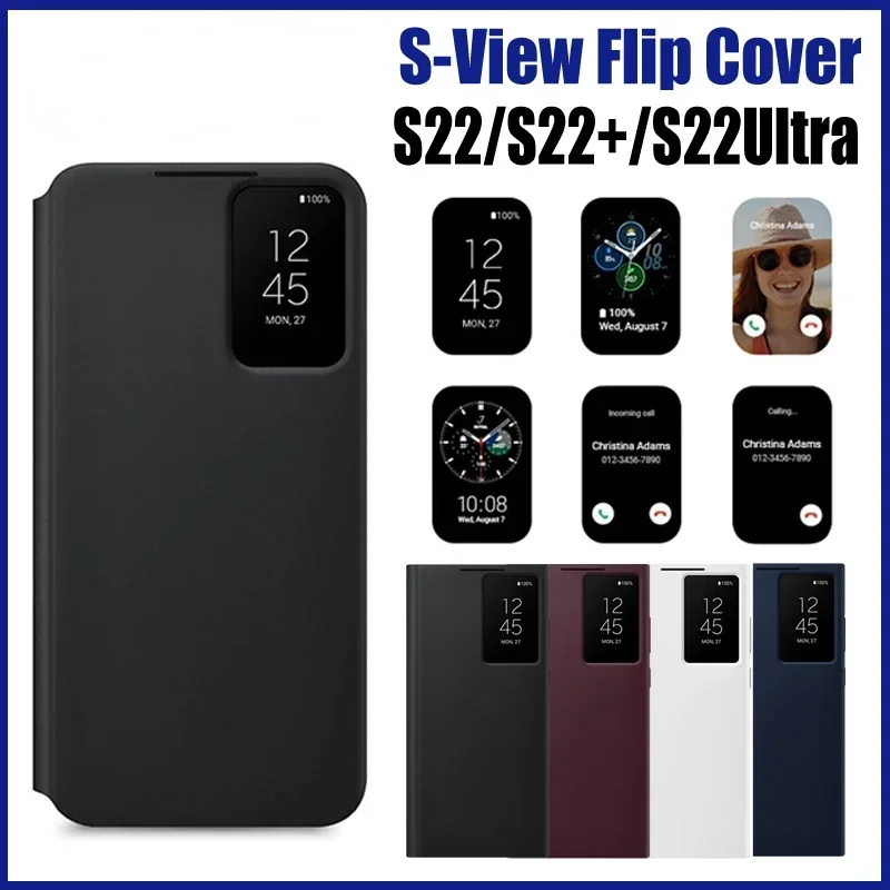 

Mirror Flip Leather Case for S22 Ultra Smart View Cover For Samsung S22 Plus S22+ Window View Clear Mirror Case Smart Chip