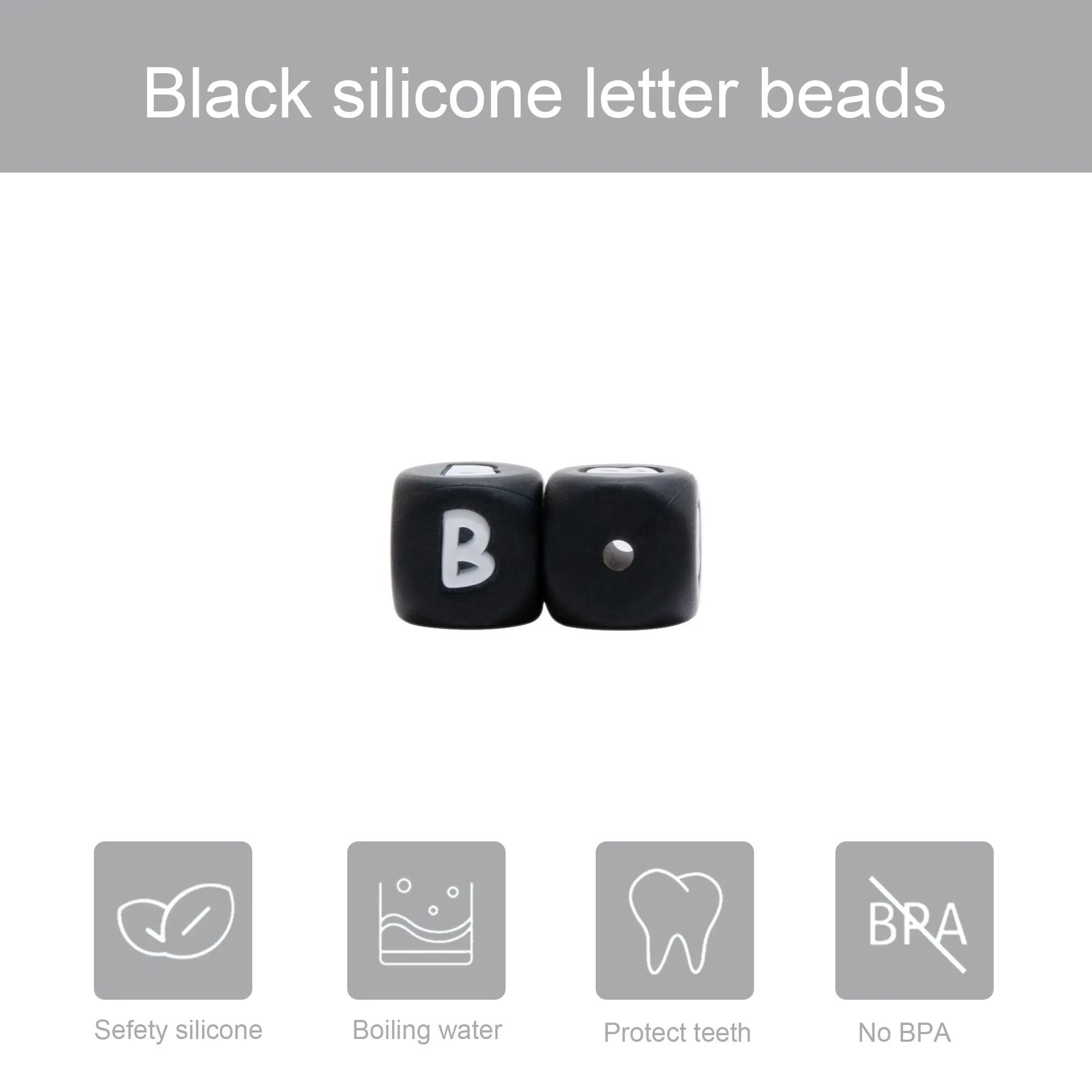 20pc 12MM Black Silicon Letters Beads Baby Teether Alphabet Food Grade Perle Silicone Beads DIY Teething Necklace Bracelet Kids