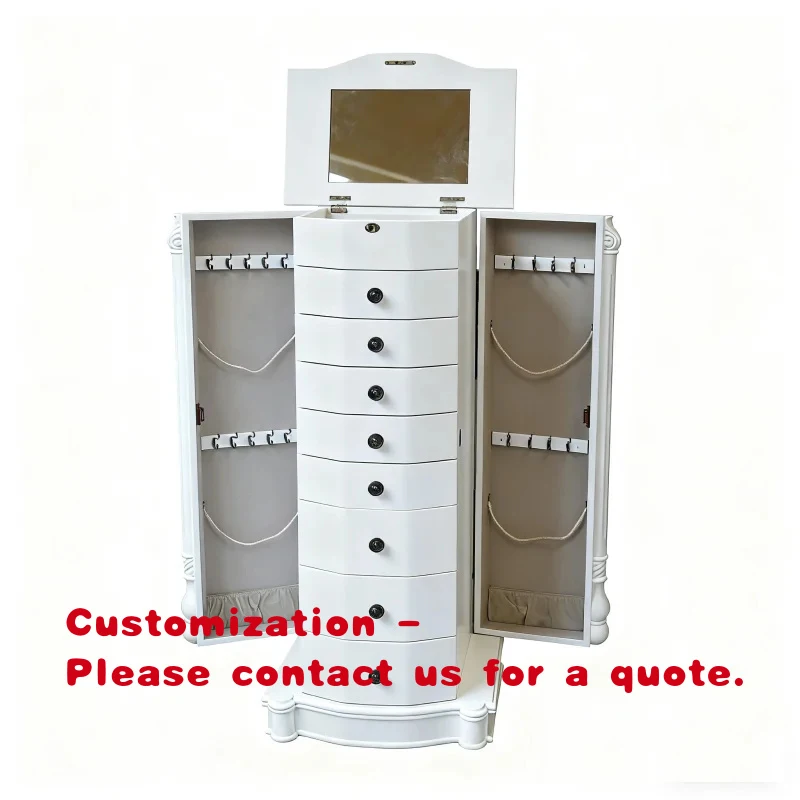 custom.Modern Durable Eco-Friendly Solid Wood Bedroom Jewelry Cabinet with Locking Storage Top Flip Mirror 8 Drawers Cosmetics S