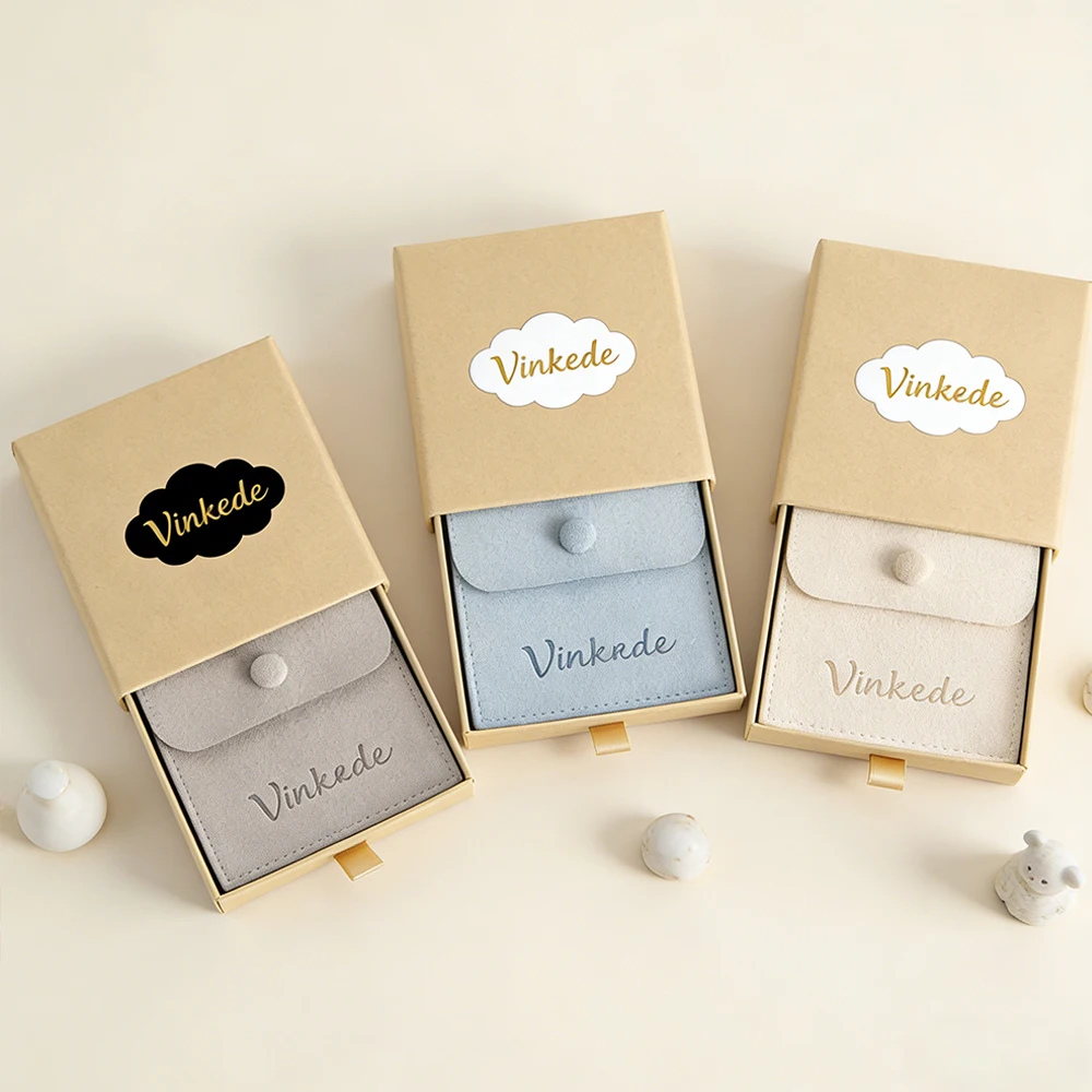 

100Pcs/Lot Custom Logo Kraft Paper Jewellery Box Earring Bracelet Necklace Drawer Boxes Cardboard Packaging Case with Snap Bags