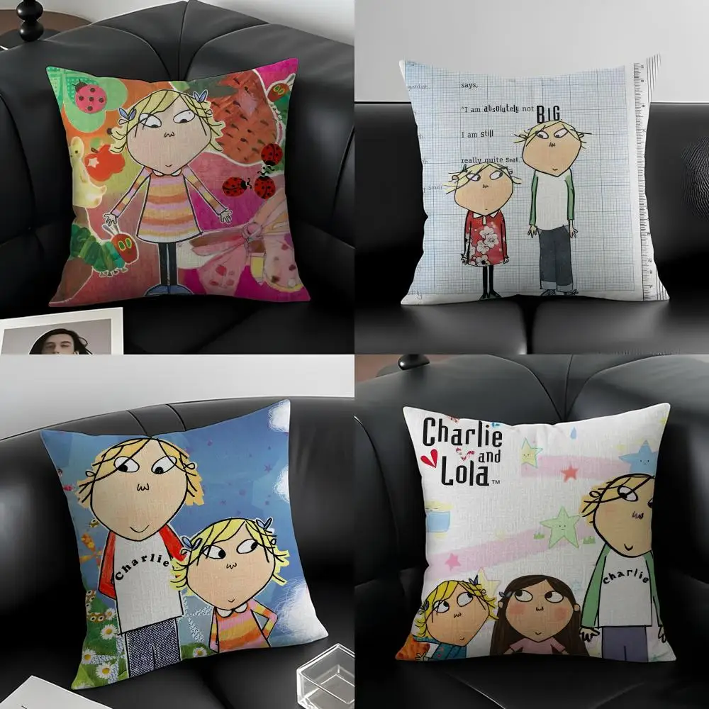 TV Series Charlie and Lola Cushion Cover Natural Linen Pillowcase Set, All-in-One Decor for Sofa, Bedroom & Chair