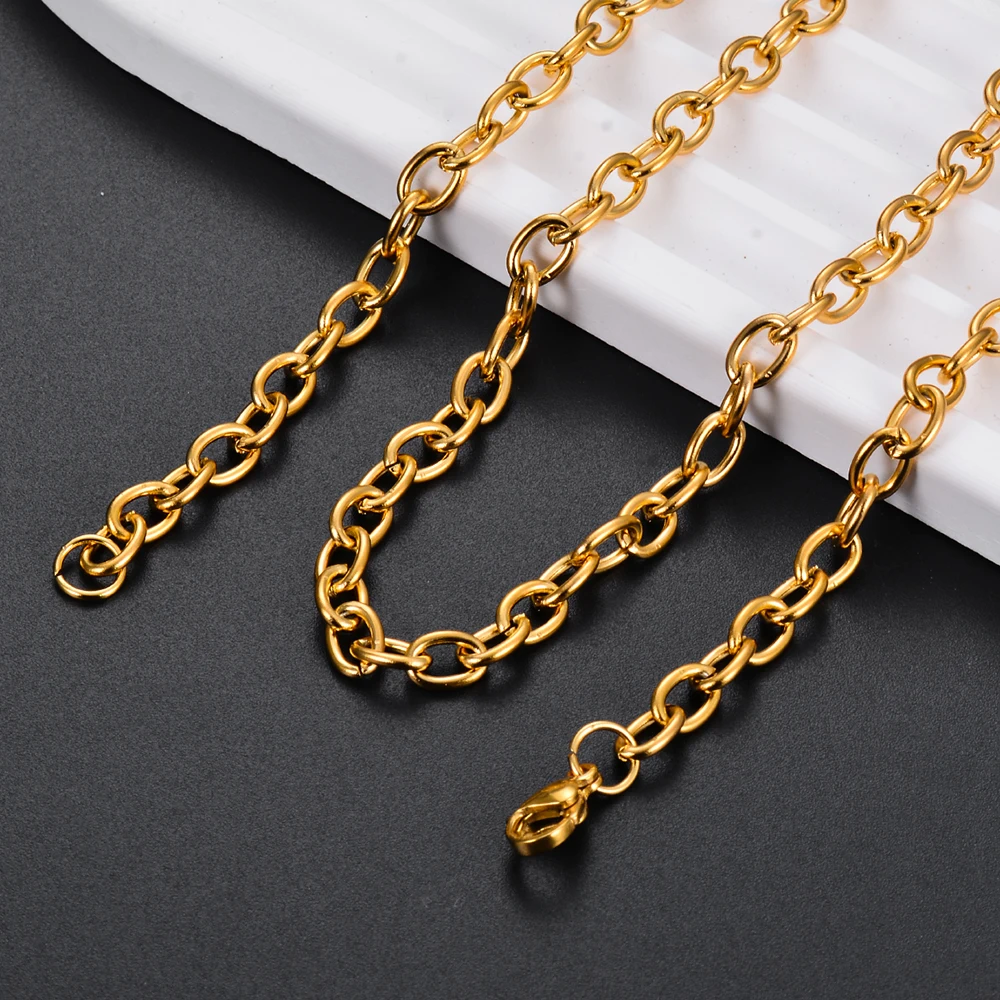 1 Stück Breite 2,5mm-5mm Goldfarbene Edelstahl Runde O-Form Kette Halskette für Frauen Männer DIY Schmuckherstellung Armband Halskette – Detail 7