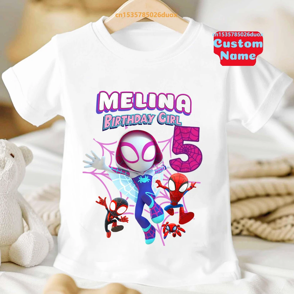 Summer 2025 Spidey and His Amazing Friends Birthday Boy Short Sleeve Shirt Spiderman Birthday Kawaii Girl Personalize Name Shirt