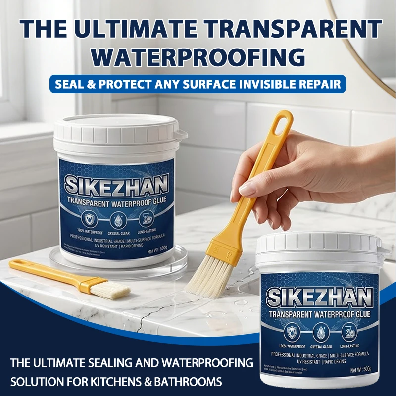 Transparent Waterproof Glue 500g Invisible Sealant for Roof Bathroom Repair Anti-Leakage Coating with Brush by SIKEZHAN