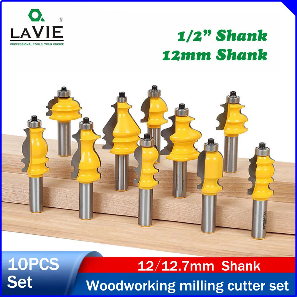 

LAVIE 1/2" Shank 10 Pcs Router Bit Set, Handrail & Cabinet Molding Cutter, Engraving Machine & Router Bit, Export Grade