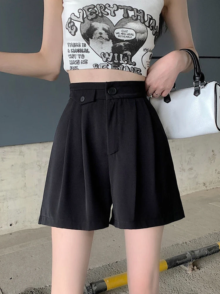 

Sweet Fashion Suit Shorts Women High Waist Elegant Casual Shorts Korean Solid Chic Female Summer Preppy Style Loose Shorts New