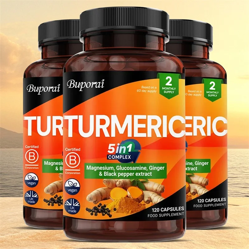 مجمع الكركم 5 في 1 - دعم مضاد للأكسدة يعزز صحة القلب والمفاصل والعظام ويعزز الجهاز المناعي العام