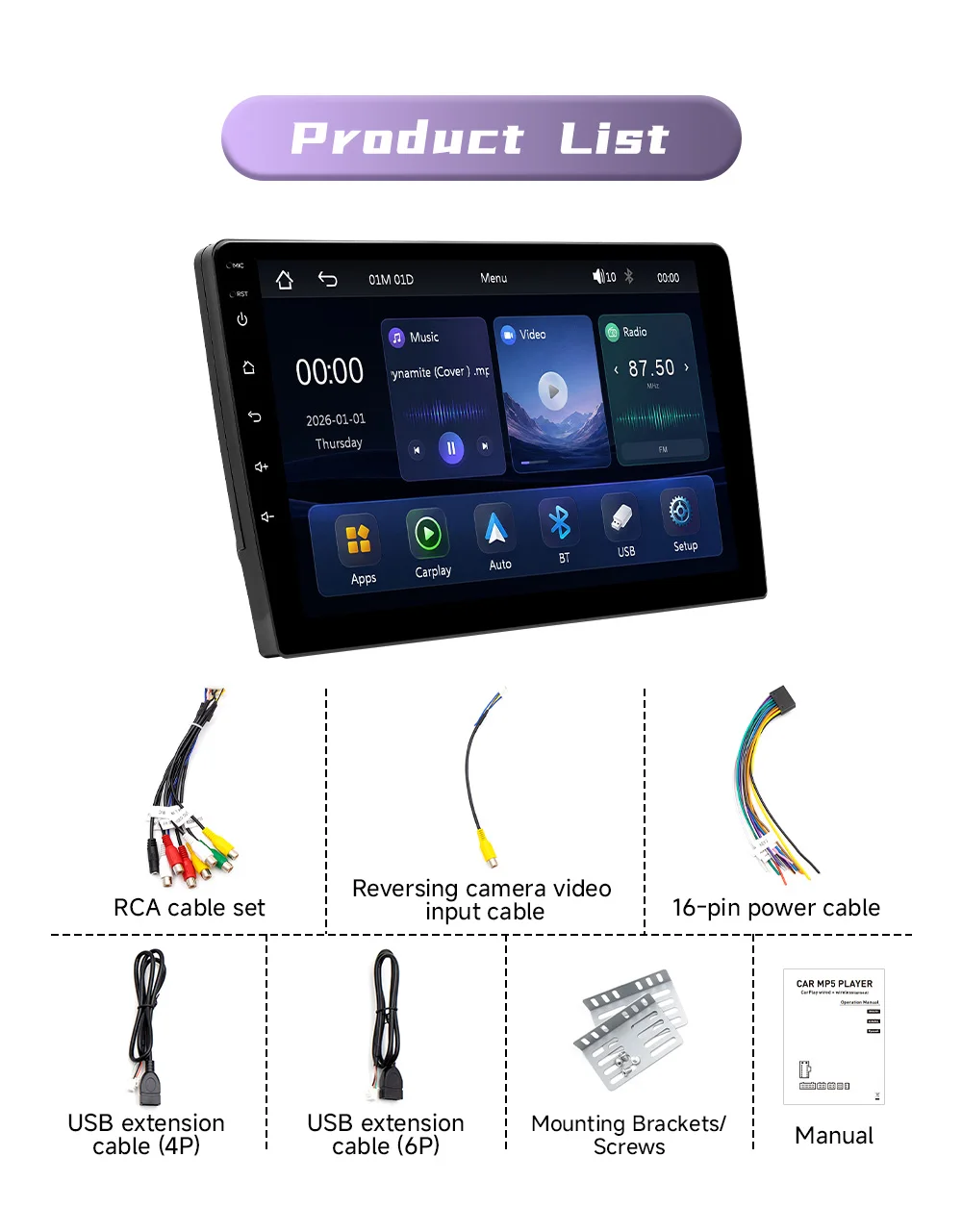 BQCC 2 Din 9 Zoll Universal MP5 Autoradio FM AM RDS Mirror Link Bluetooth Kabelgebunden Kabellos CarPlay Android Auto Multimedia-Player – Detail 20