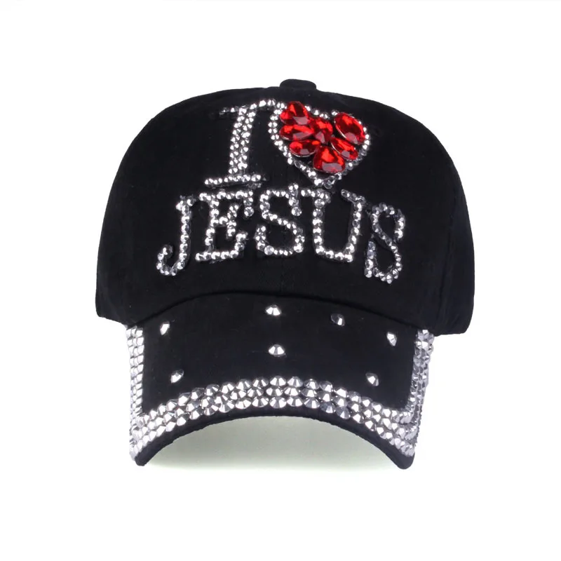 Fashion Jesus Letters Heart Baseball Cap Luxury Woman Caps Y2k Baseball Cap Leisure Hip-Pop Rhinestone Hat Outdoor Sports Cap