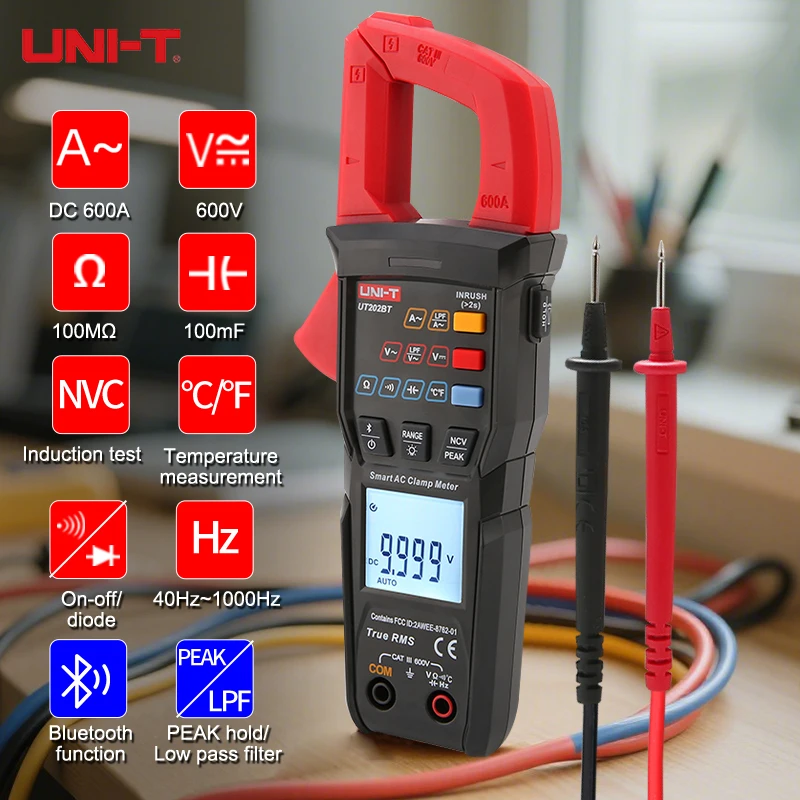 UNI-T Digital Clamp Meter Multimeter 600A AC/DC Voltage Current Bluetooth True RMS NCV Temp Inrush Current 6000 Counts