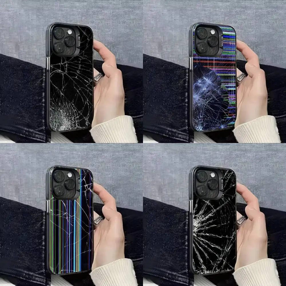 

Glitch Chipped Crack Texture Phone Case For iPhone 17,16,15,14,13,12,Pro,Max,Plus,E,SE4,Air,Mini Black IMD Box