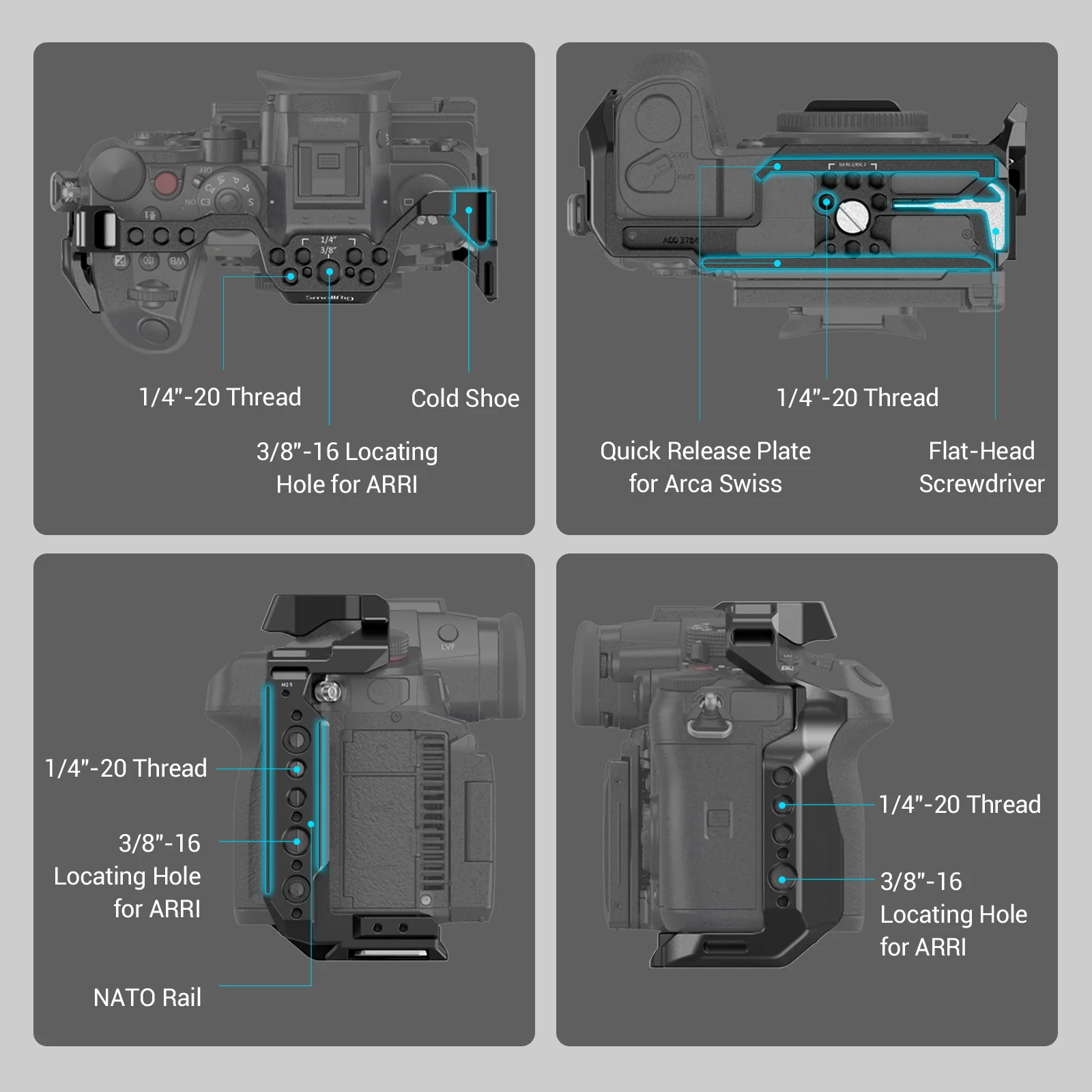 SmallRig-jaula de cámara completa para Panasonic LUMIX GH6, con zapata fría, 1/4 ''-20 orificio roscado para MANGO, Monitor de micrófono 3784/3785