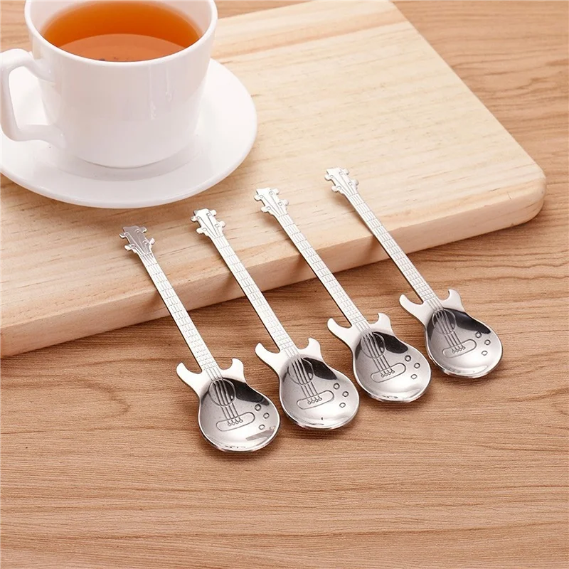 Colheres De Chá De Café De Aço Inoxidável, Colheres De Mistura, Colher De Açúcar, Musical, Prata, 4 Pcs