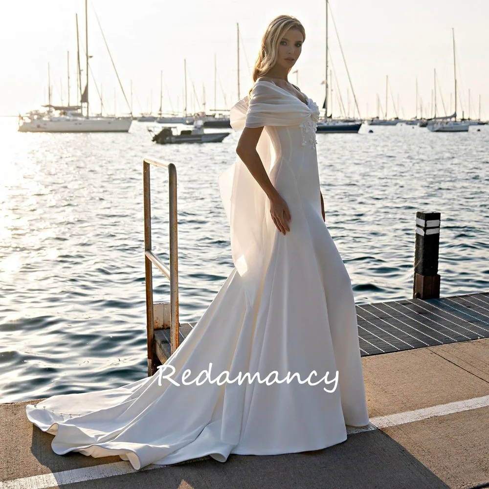 Redamancy-Robe de Mariée Sirène en Satin pour Femme, Simple, en Forme de Cœur, avec des Appliques, Slim, Éducative, 2024