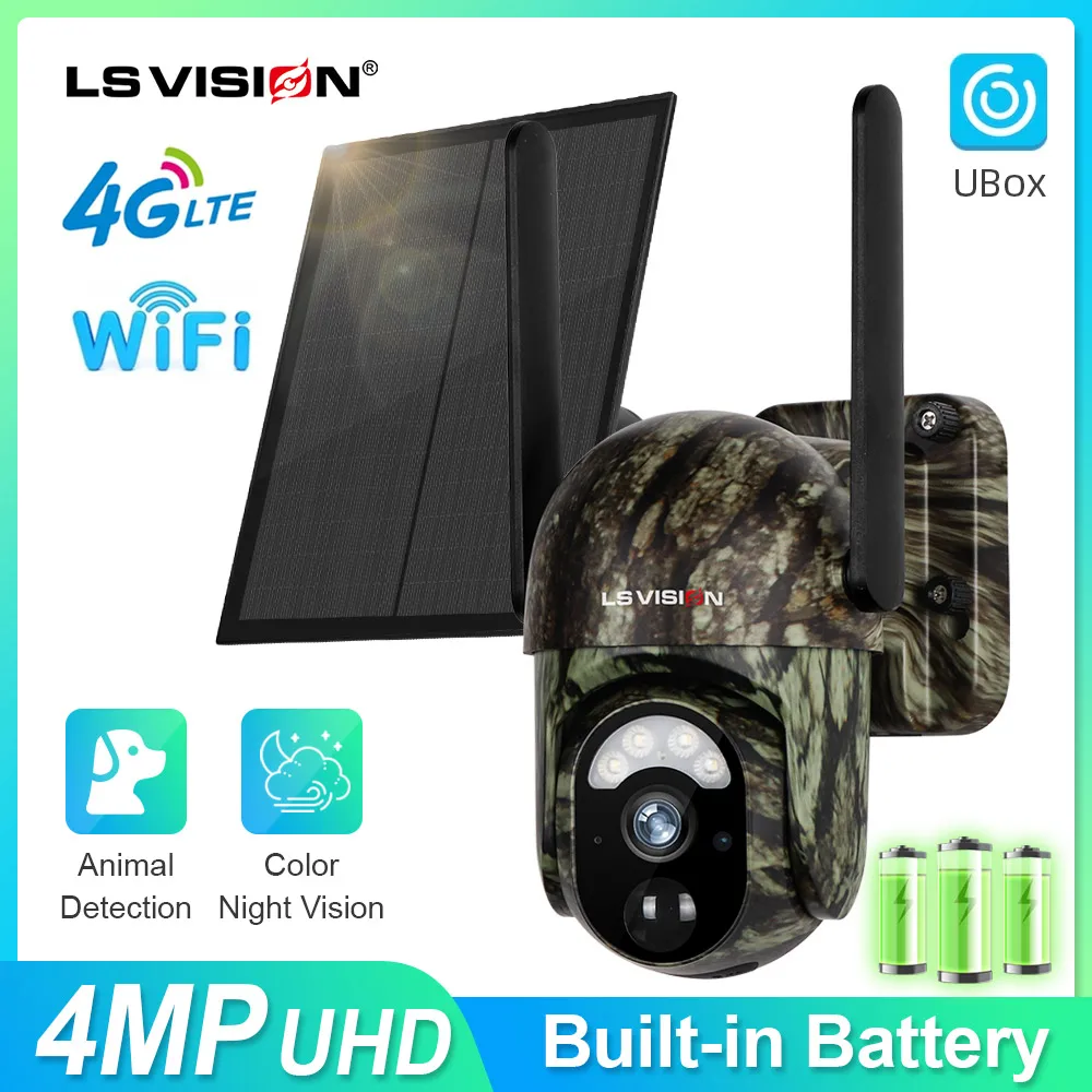 LS VISION 4G SIM Solar Security Cameras Wireless Outdoor  2K HD Video Surveillance Color Night Vision Human/Animal Detection